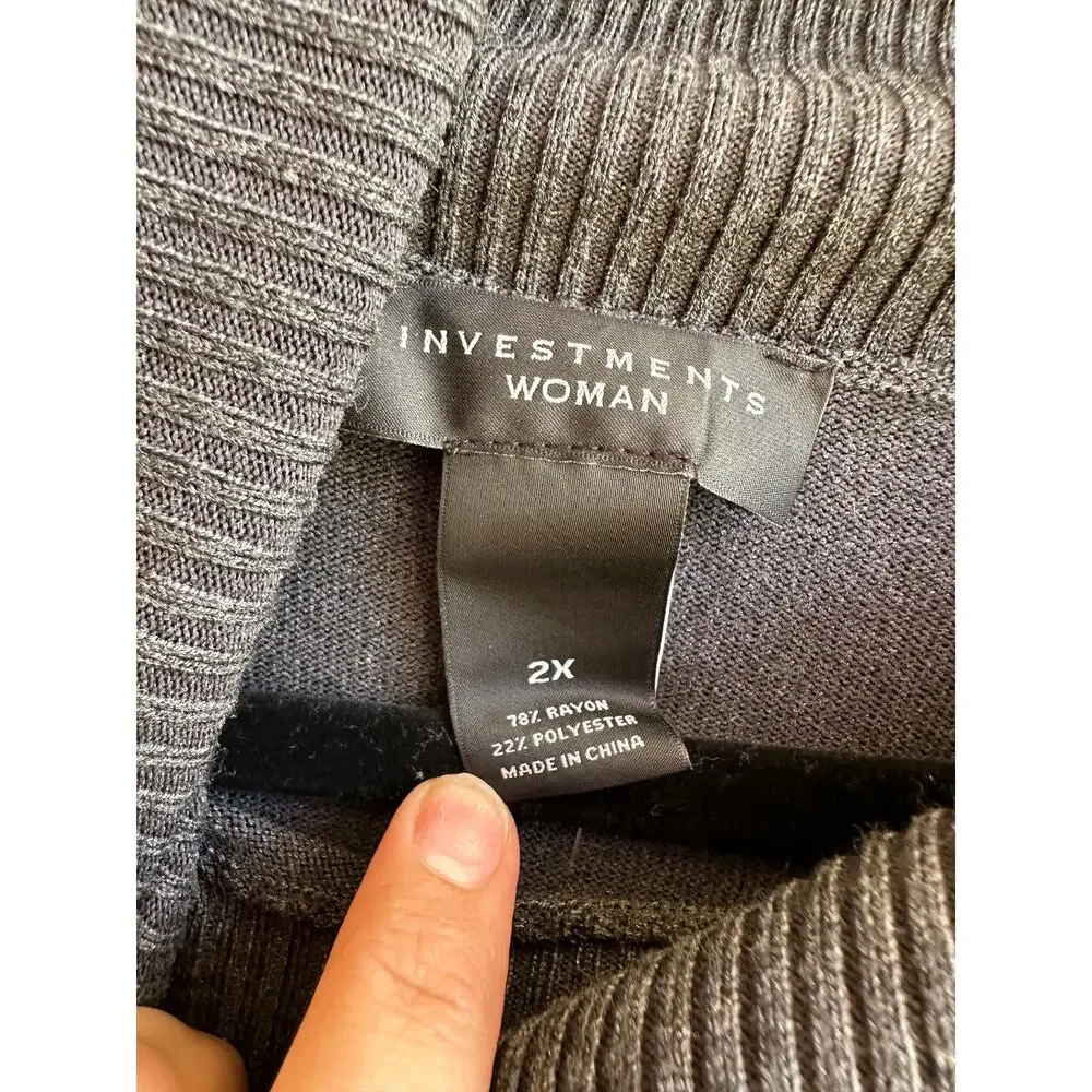 Investments II Womens Gray Colorblock Zip Cowl Neck Long Sleeve Sweaters Size 2X - Picture 3 of 4